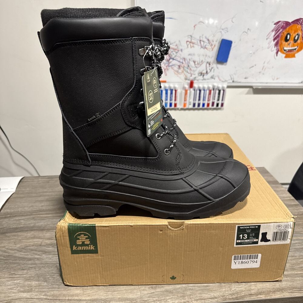 Kamik Men's The Nation Pro W Winter Boot Black - WK0606-BK2, Black Size 13 Wide